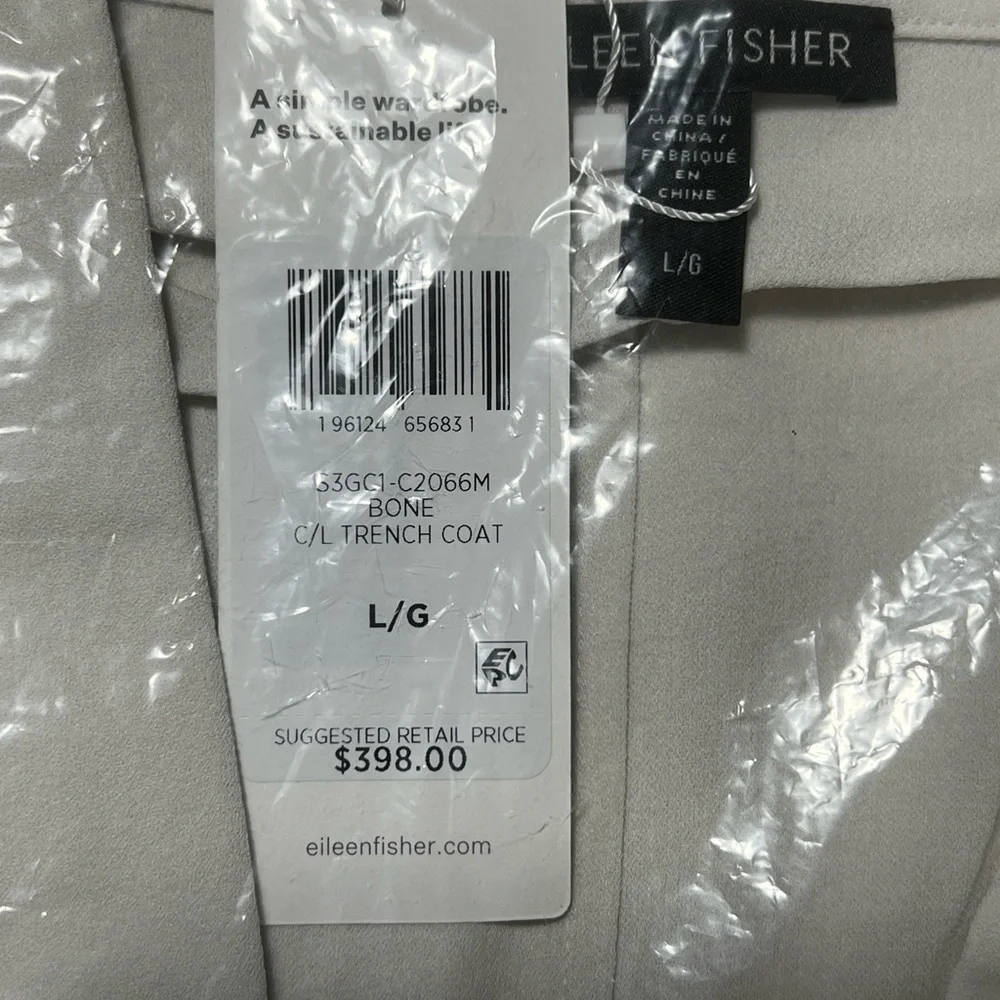 Eileen Fisher Bone Silk Georgette Crepe Trench Coat BNWTS $398.00 NEW BNWTS - Picture 13 of 15